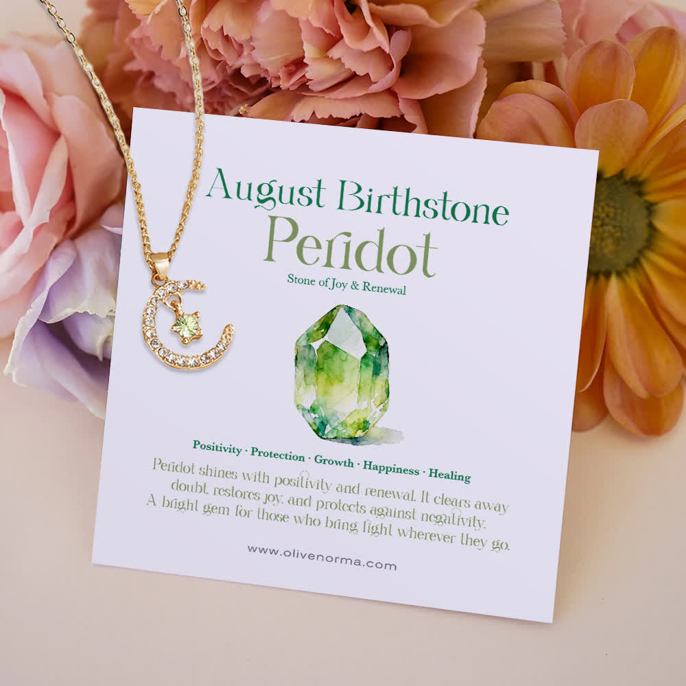 Olivenorma Month Birthstone Star Creative Gift Card Necklace - August-Peridot - With Birthstone Card - image 10