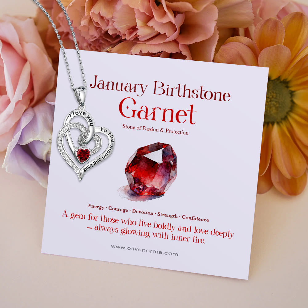 Olivenorma Hearts and Hearts Birthstone Gift Card Necklace - Silver - January - With Birthstone Card - image 3