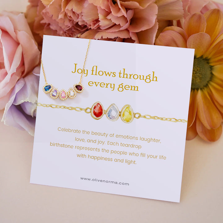 Olivenorma Tears Of Joy 1-8 Teardrop Birthstone Gift Card Necklace - Rose Gold - Card 2 - 8 Birthstones - image 3