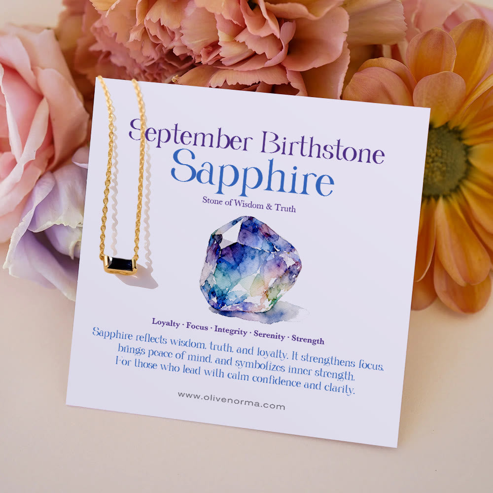 Olivenorma Simple Rectangular Birthstone Pendant Stainless Steel  Gift Card Necklace - Sapphire - With Birthstone Card - image 11