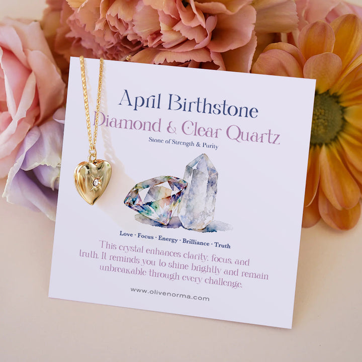 Olivenorma "Shine in My Heart"-Birthstone Heart Album Gift Card  Necklace - April & Simulated Diamond - With Birthstone Card - image 7