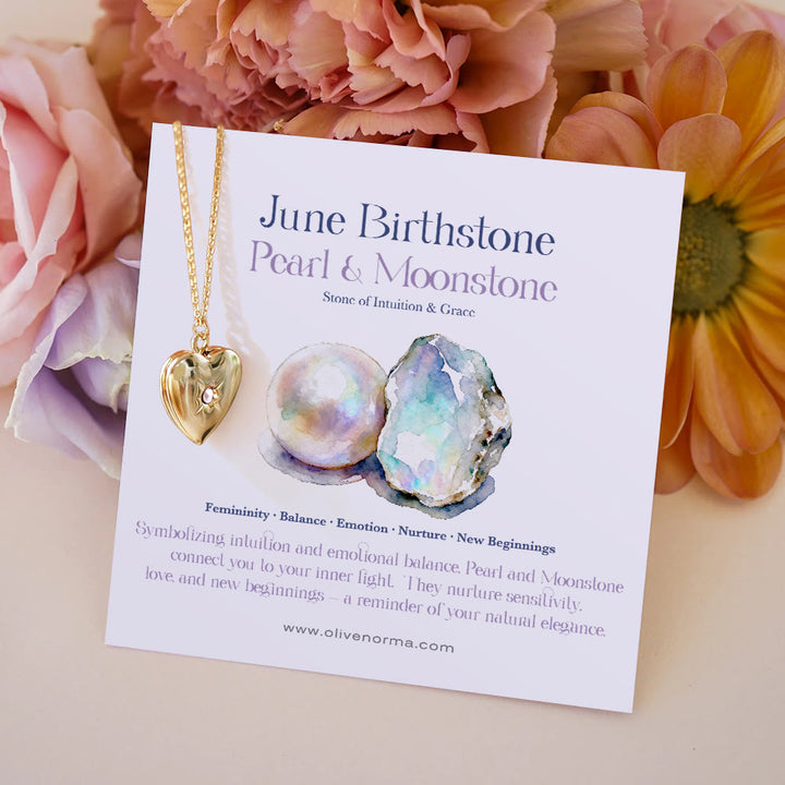 Olivenorma "Shine in My Heart"-Birthstone Heart Album Gift Card  Necklace - June & Pearl - With Birthstone Card - image 3