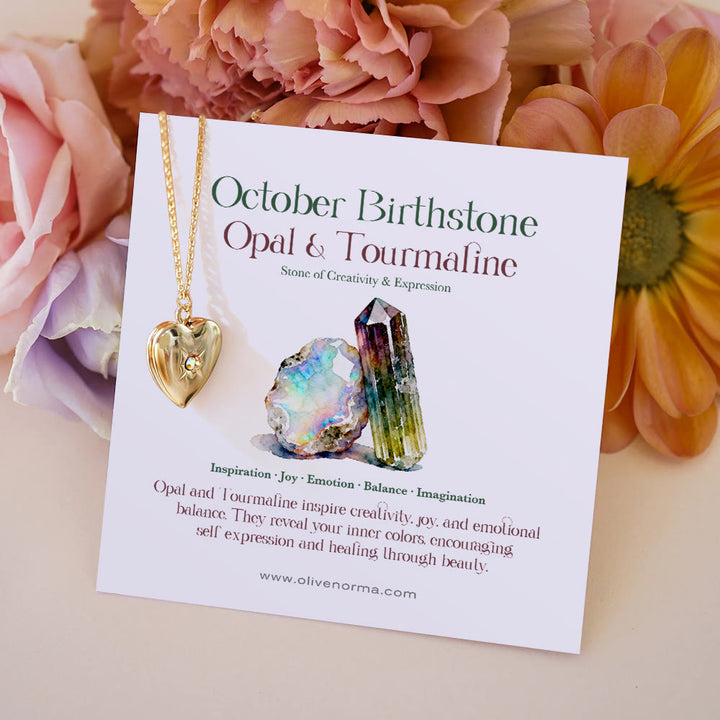 Olivenorma "Shine in My Heart"-Birthstone Heart Album Gift Card  Necklace - October & Opal - With Birthstone Card - image 12