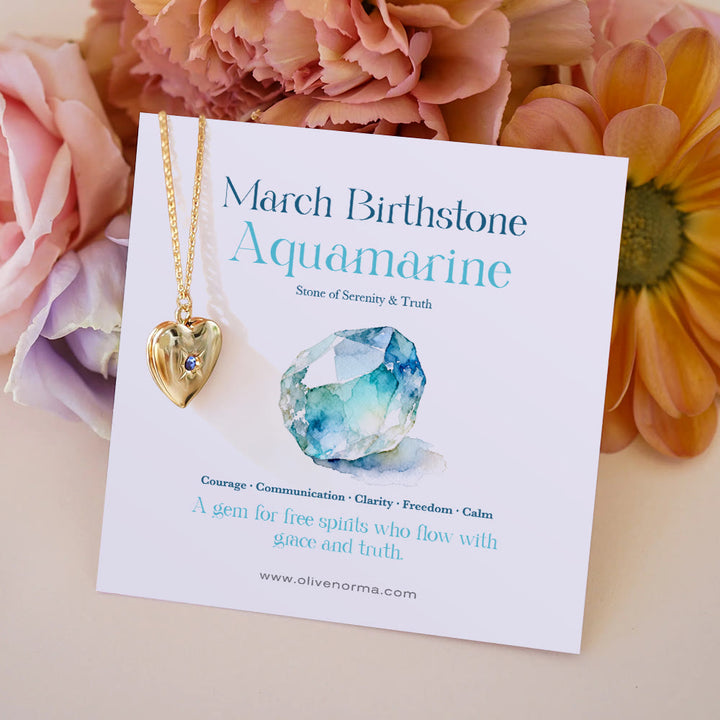 Olivenorma "Shine in My Heart"-Birthstone Heart Album Gift Card  Necklace - March & Aquamarine - With Birthstone Card - image 6