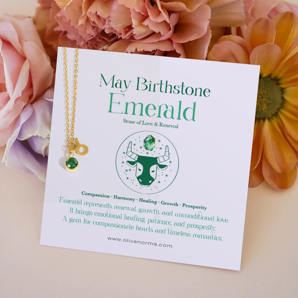 Olivenorma Zodiac Rune Birthstone Stainless Steel Gift Card Necklace - May/Taurus&Emerald - With Zodiac Card - image 7