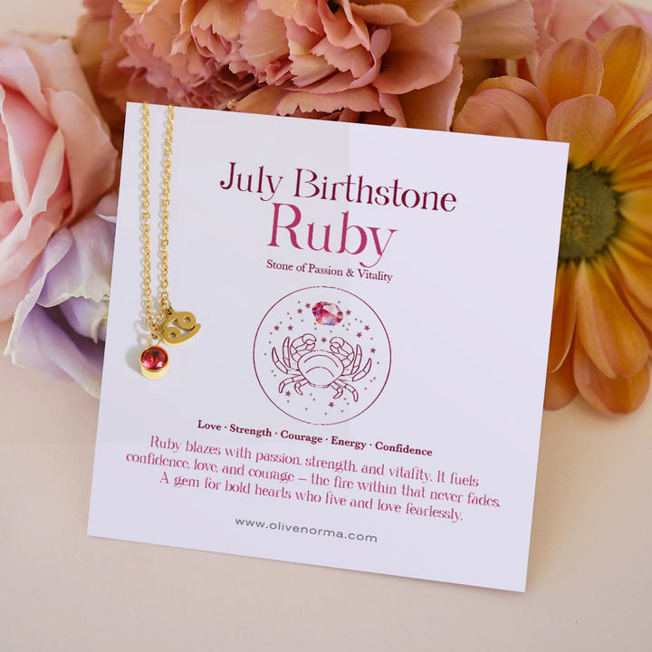 Olivenorma Zodiac Rune Birthstone Stainless Steel Gift Card Necklace - July/Cancer&Ruby - With Zodiac Card - image 9
