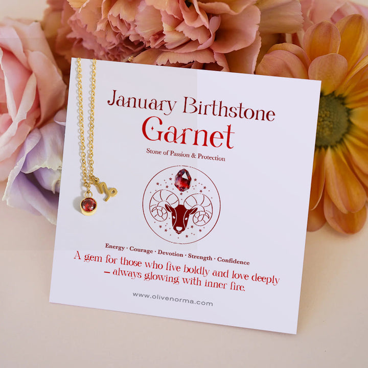 Olivenorma Zodiac Rune Birthstone Stainless Steel Gift Card Necklace - January/Capricorn& - With Zodiac Card - image 4