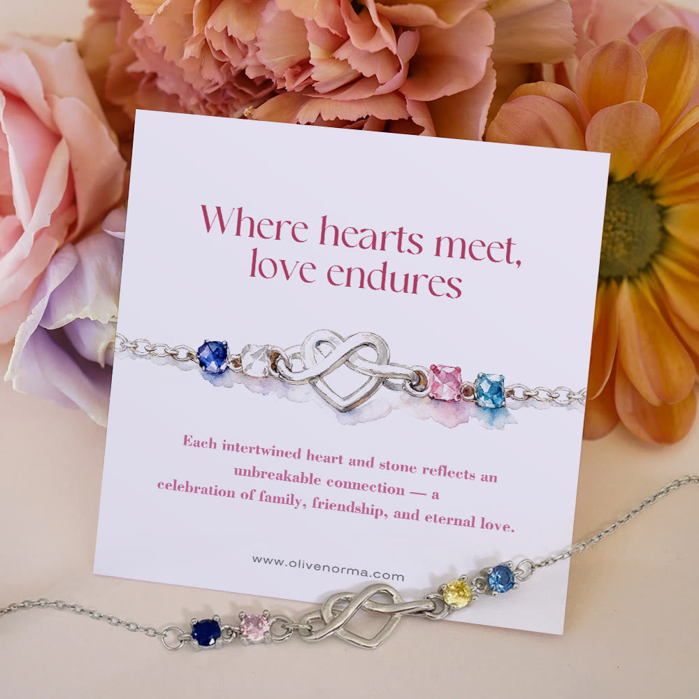 Olivenorma Personalized 1-8 Birthstones Heart Knot Gift Card Bracelet - Silver - 8 Birthstones - With Gift Card - image 0