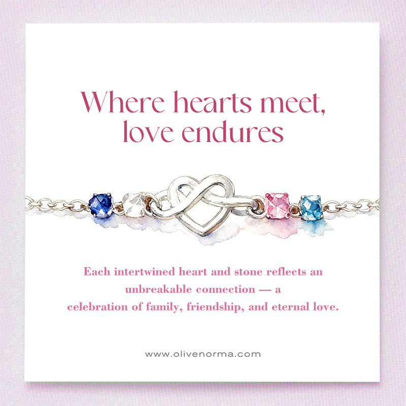 Olivenorma Personalized 1-8 Birthstones Heart Knot Gift Card Bracelet - Silver - With Gift Card 2 - 8 Birthstones - image 4