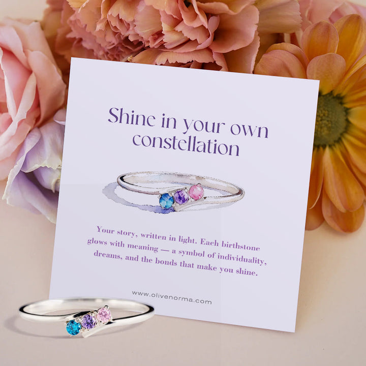 Olivenorma S925 Sterling Silver Birthstone Diamond Gift Card Ring - image 3