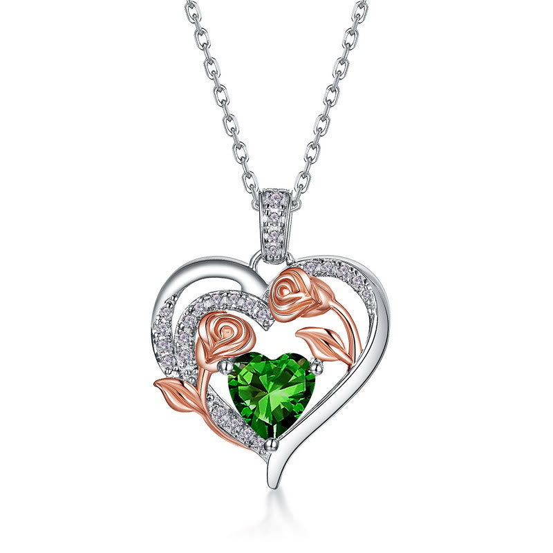 Olivenorma Double Roses Flower Heart Birthstone Gift Card Necklace - image 12