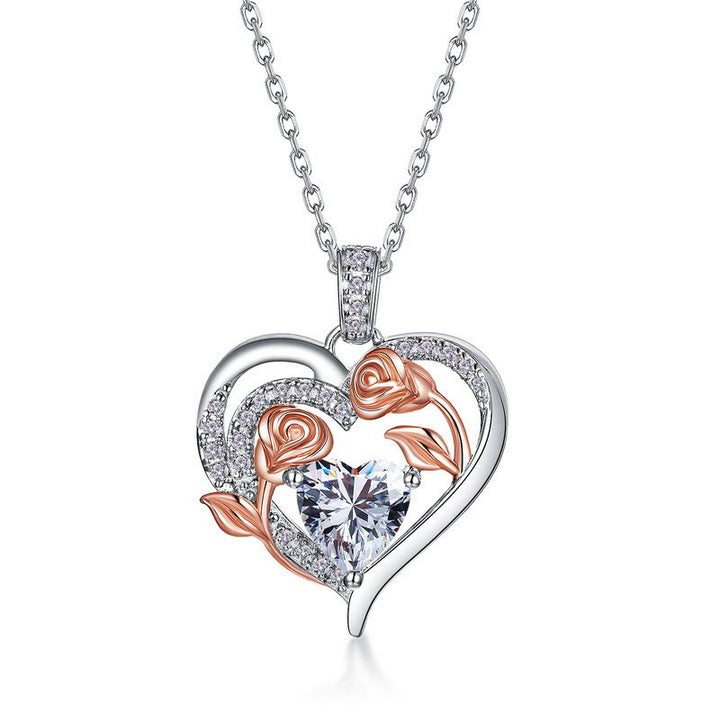 Olivenorma Double Roses Flower Heart Birthstone Gift Card Necklace - image 4