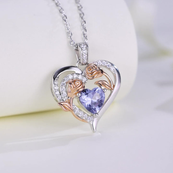 Olivenorma Double Roses Flower Heart Birthstone Gift Card Necklace - image 27