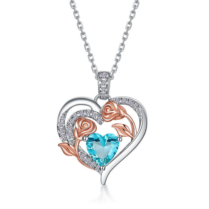 Olivenorma Double Roses Flower Heart Birthstone Gift Card Necklace - image 10