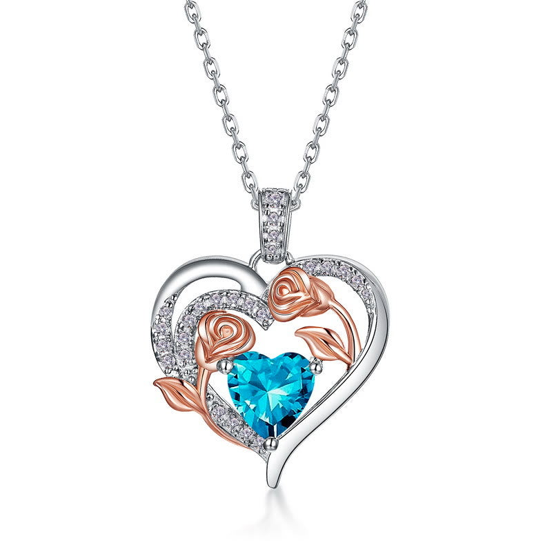 Olivenorma Double Roses Flower Heart Birthstone Gift Card Necklace - image 26