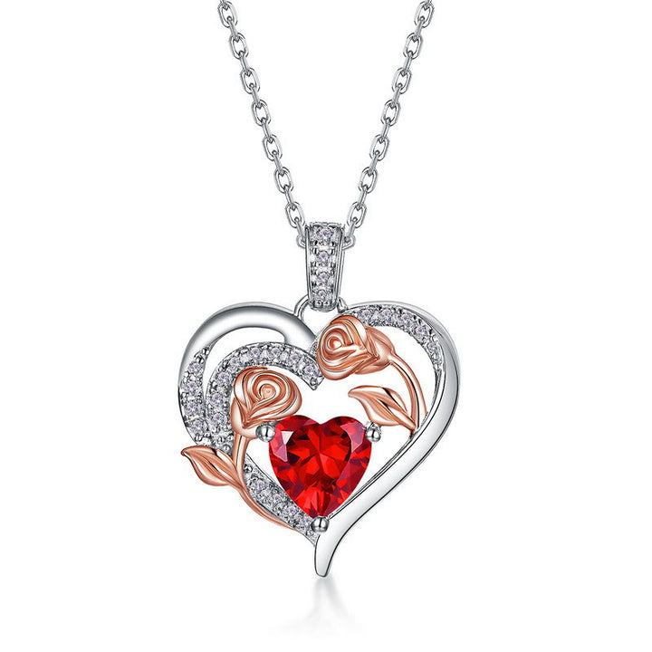 Olivenorma Double Roses Flower Heart Birthstone Gift Card Necklace - image 16