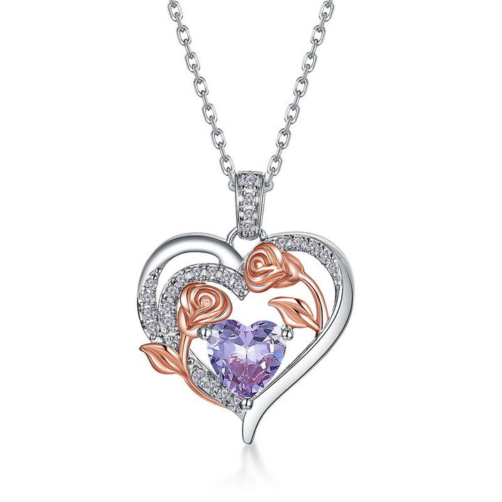 Olivenorma Double Roses Flower Heart Birthstone Gift Card Necklace - image 14