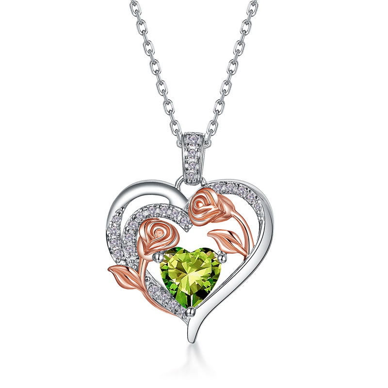 Olivenorma Double Roses Flower Heart Birthstone Gift Card Necklace - image 18