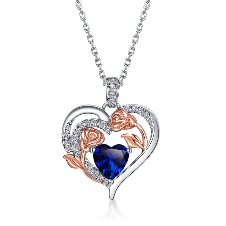 Olivenorma Double Roses Flower Heart Birthstone Gift Card Necklace - image 20