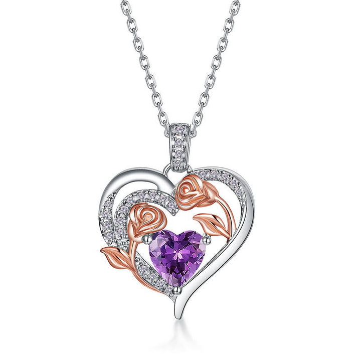 Olivenorma Double Roses Flower Heart Birthstone Gift Card Necklace - image 8