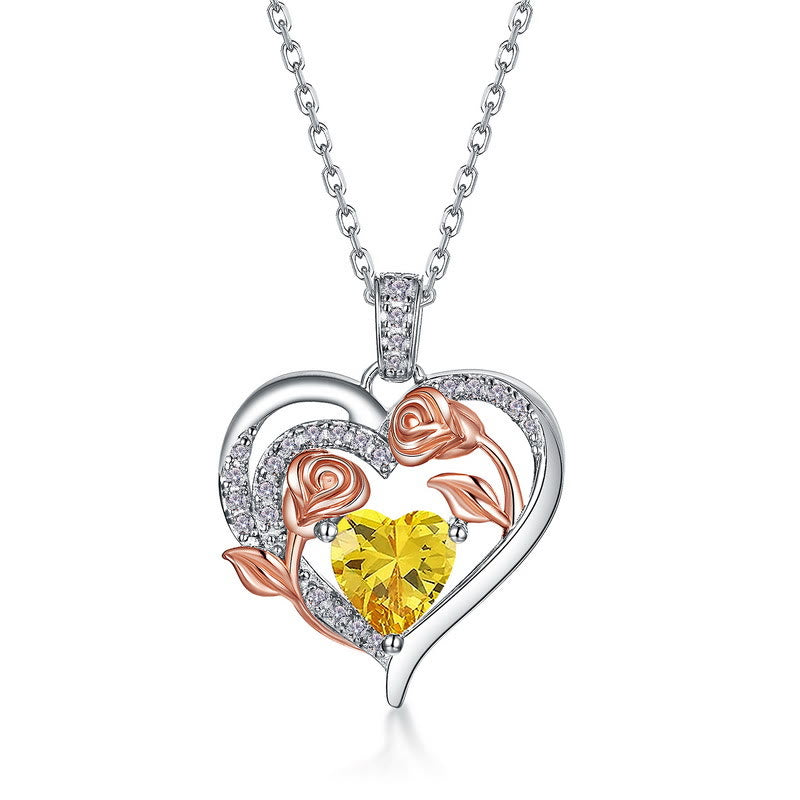 Olivenorma Double Roses Flower Heart Birthstone Gift Card Necklace - image 24