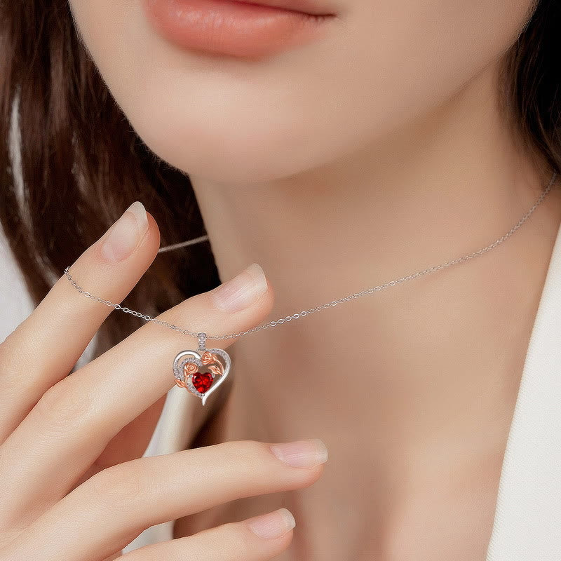 Olivenorma Double Roses Flower Heart Birthstone Gift Card Necklace - image 28