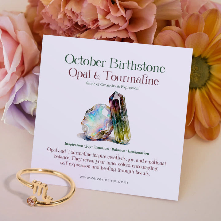 Olivenorma Zodiac Birthstone Gift Card Ring - October/Scorpio - Rose Quartz - With Birthstone Card - image 21