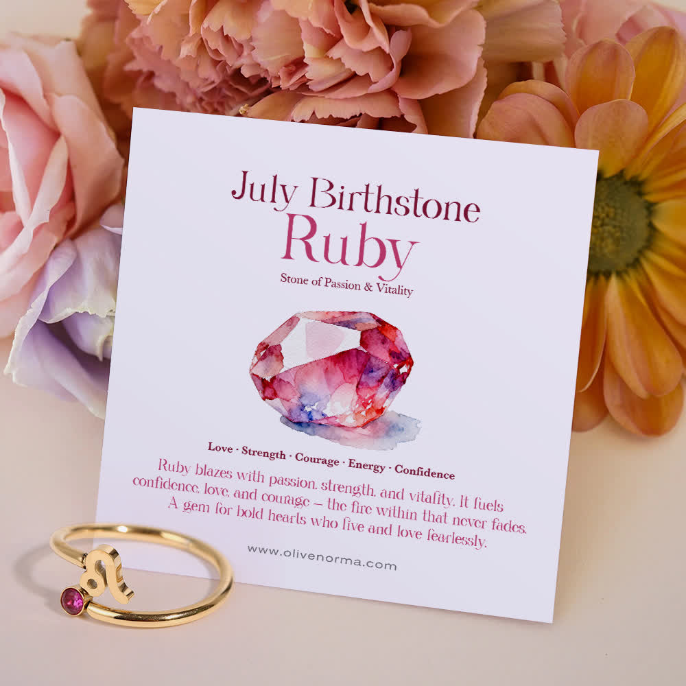 Olivenorma Zodiac Birthstone Gift Card Ring - July/Leo - Ruby - With Birthstone Card - image 15