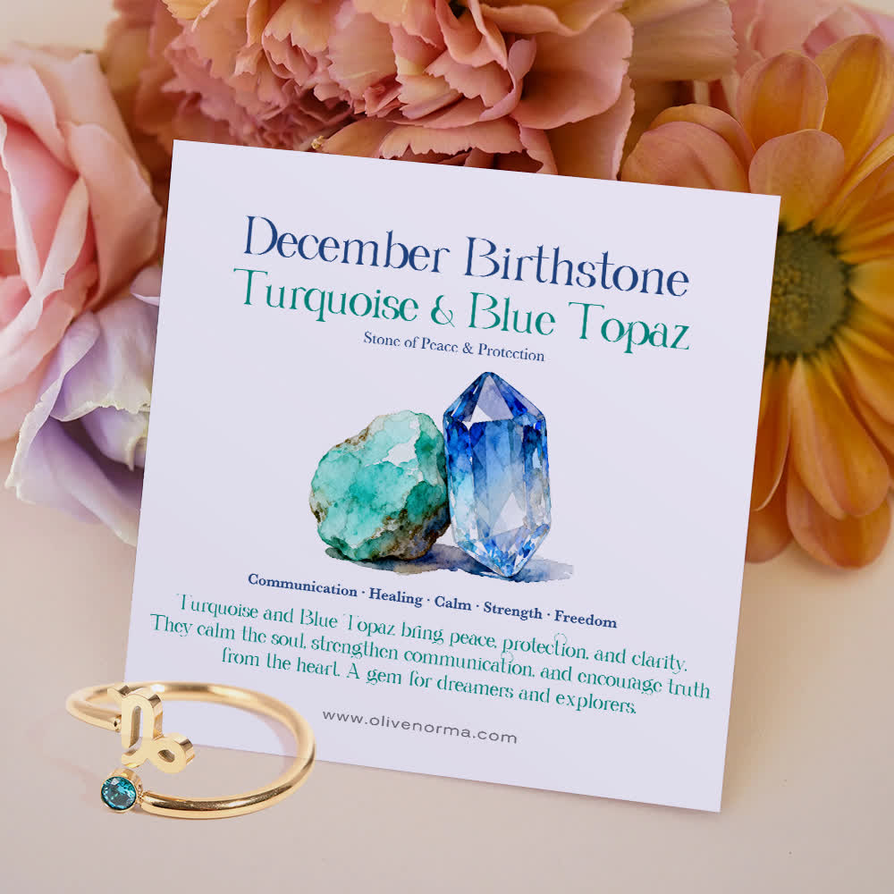 Olivenorma Zodiac Birthstone Gift Card Ring - December/Capricorn - Aquamarine - With Birthstone Card - image 25