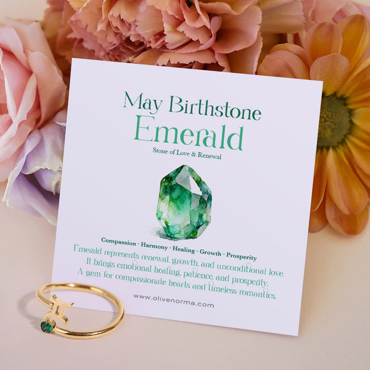 Olivenorma Zodiac Birthstone Gift Card Ring - May/Gemini - Emerald - With Birthstone Card - image 3