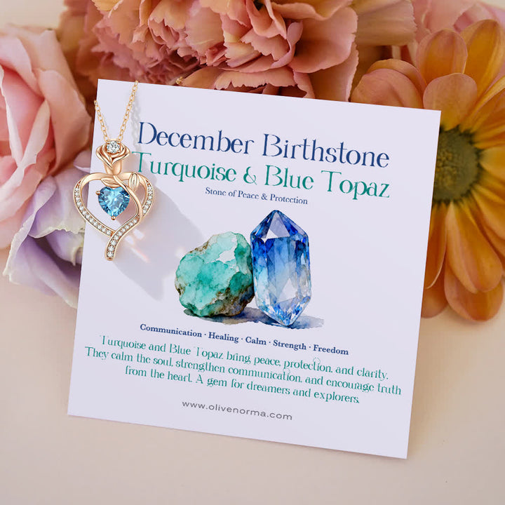 Olivenorma Rose Flower Love Heart Birthstone Gift Card Necklace - December-Turquoise&Blue Topaz - With Birthstone Card - image 26