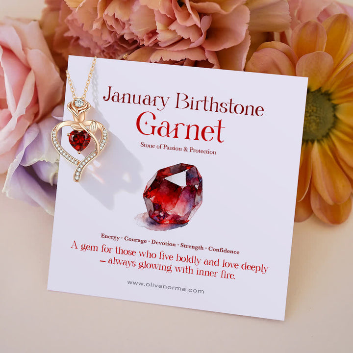 FREE Today: Rose Flower Love Heart Birthstone Gift Card Necklace - January-Garnet - With Birthstone Card - image 8