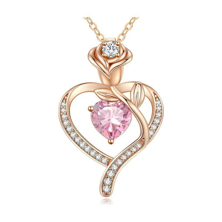 Olivenorma Rose Flower Love Heart Birthstone Gift Card Necklace - image 23