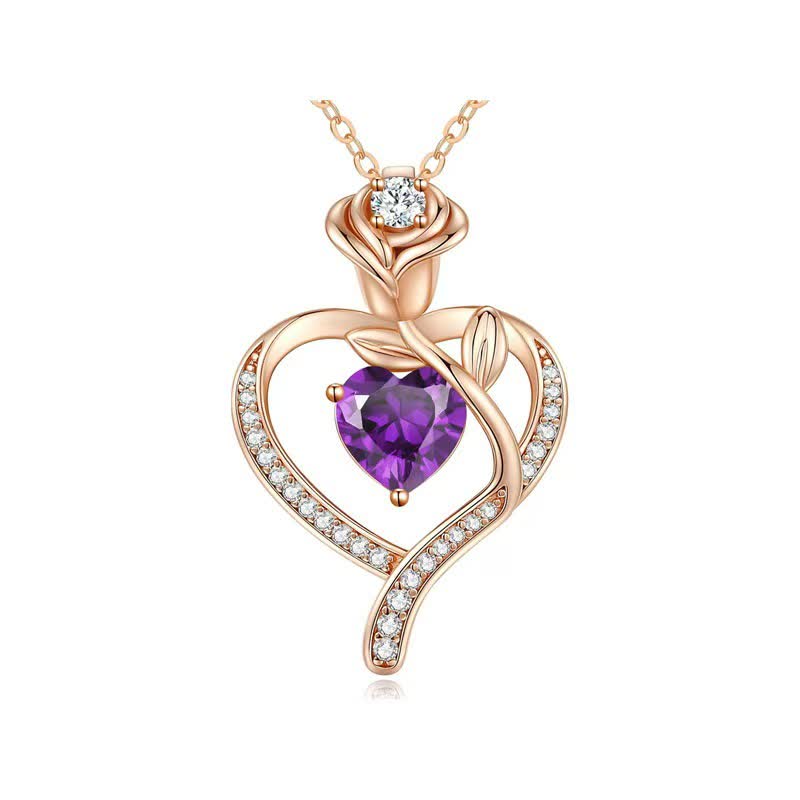 Olivenorma Rose Flower Love Heart Birthstone Gift Card Necklace - image 9