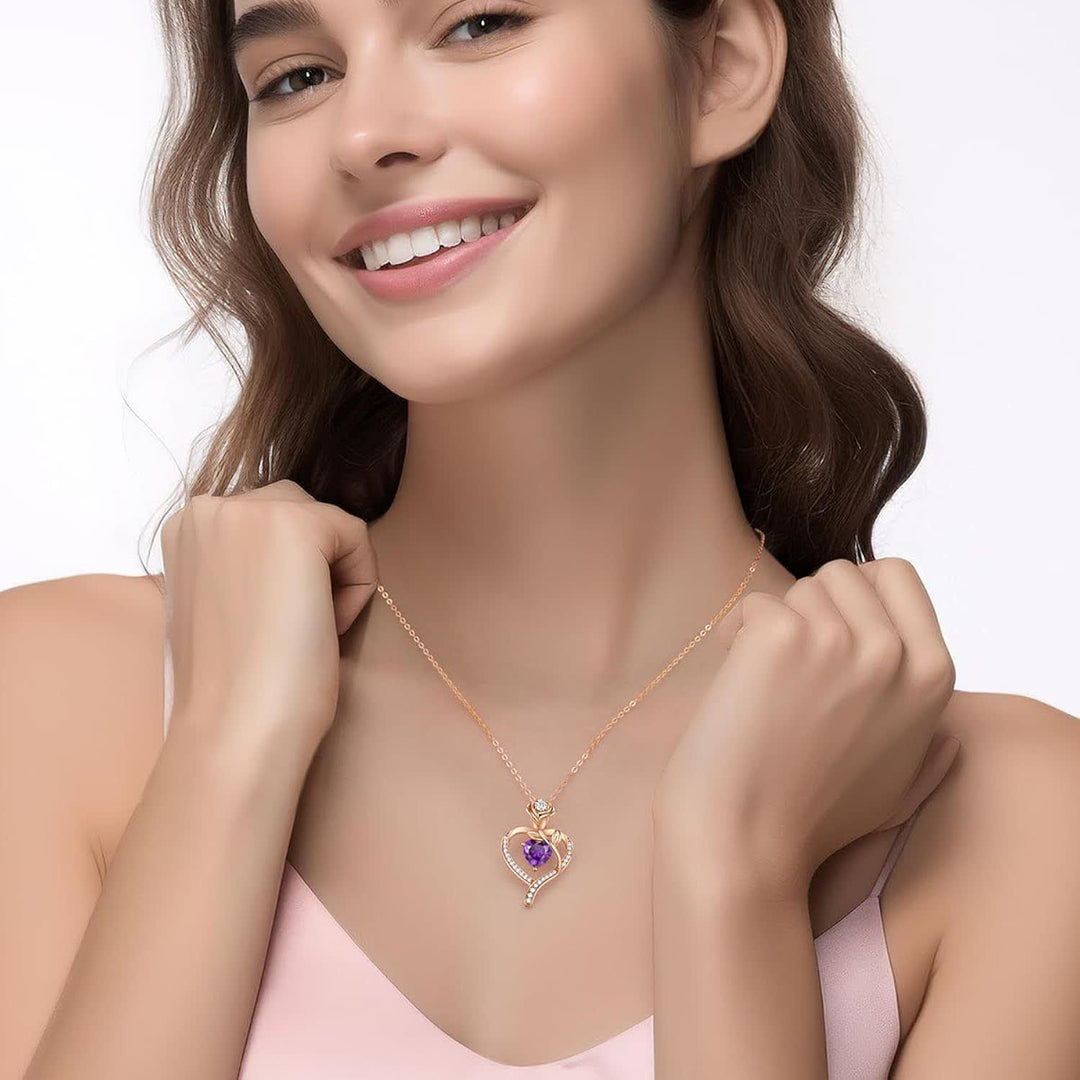 Olivenorma Rose Flower Love Heart Birthstone Gift Card Necklace - image 5