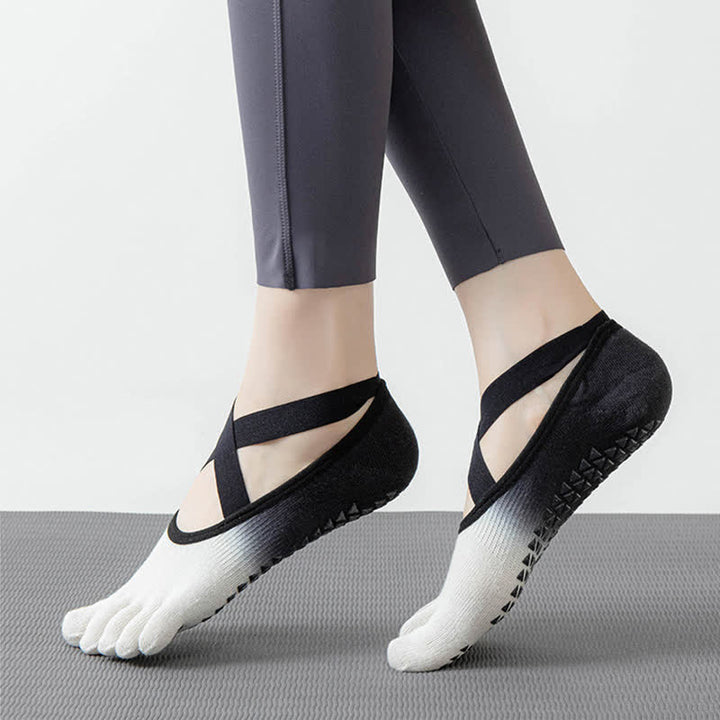 Olivenorma Gradient Five-Toe Non-Slip Yoga Socks for Women – Breathable Toe Separation Grip Pilates Barre Socks with Silicone Sole, Sweat-Wicking Fitness Socks - image 2