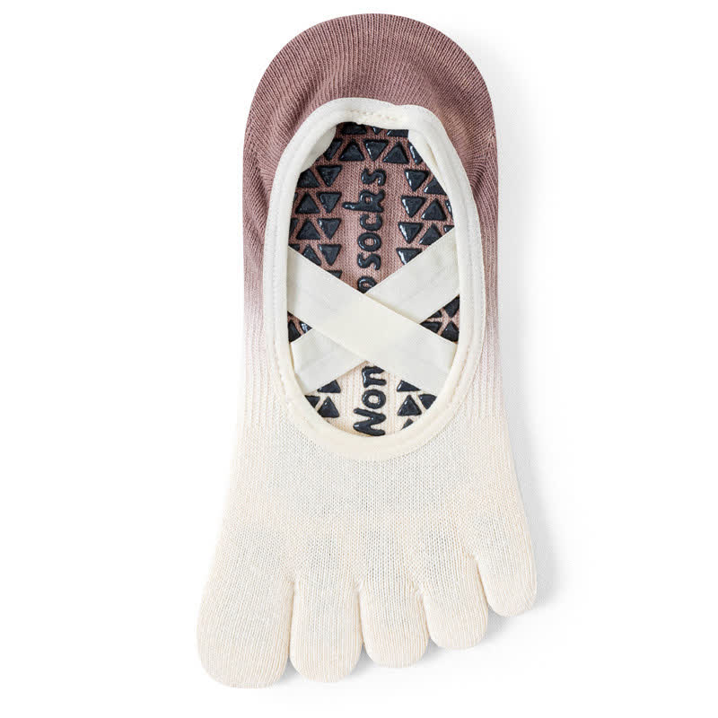 Olivenorma Gradient Five-Toe Non-Slip Yoga Socks for Women – Breathable Toe Separation Grip Pilates Barre Socks with Silicone Sole, Sweat-Wicking Fitness Socks - White & Coffee - 10 Pairs - image 8