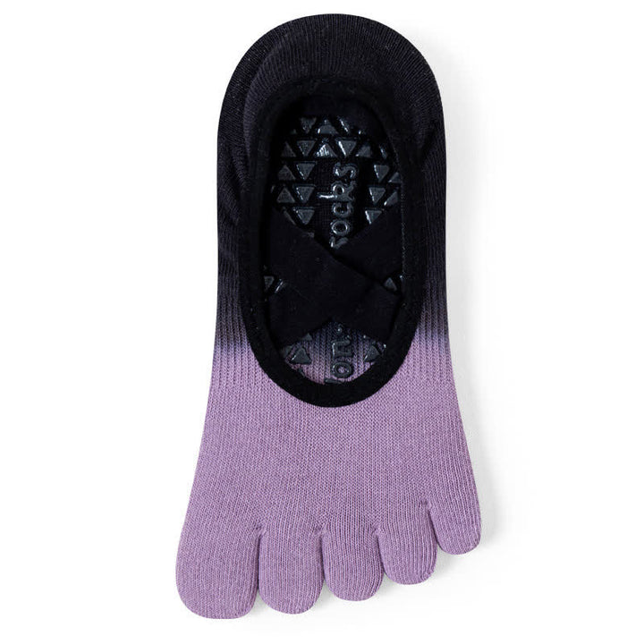 Olivenorma Gradient Five-Toe Non-Slip Yoga Socks for Women – Breathable Toe Separation Grip Pilates Barre Socks with Silicone Sole, Sweat-Wicking Fitness Socks - Purple & Black - 10 Pairs - image 16