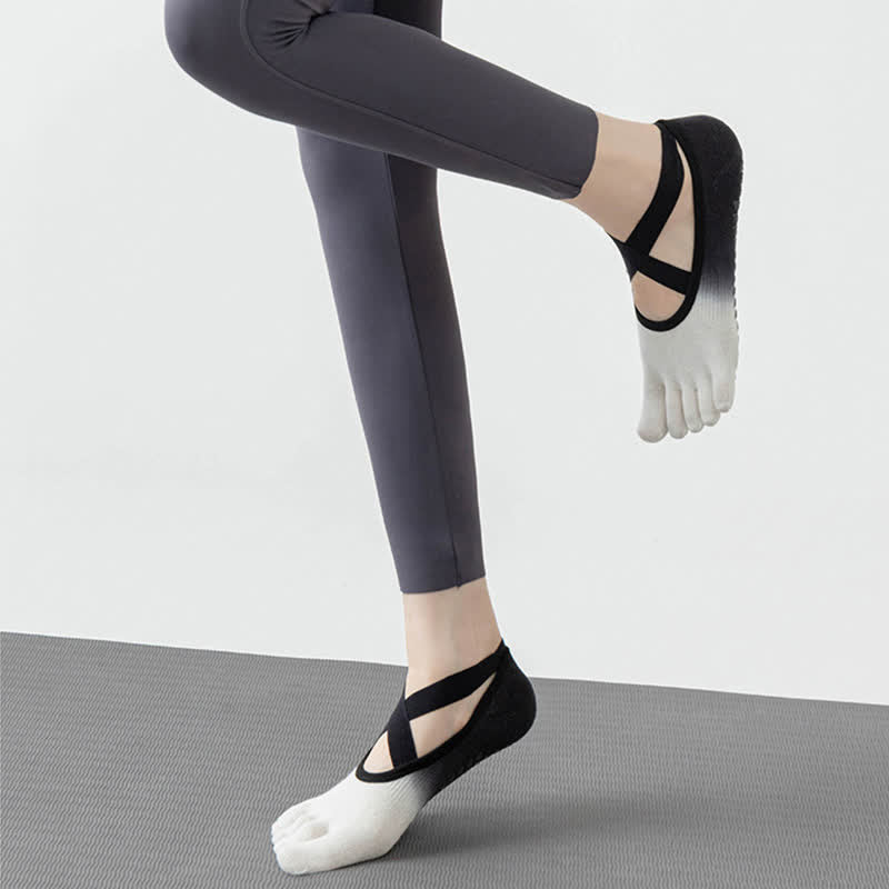 Olivenorma Gradient Five-Toe Non-Slip Yoga Socks for Women – Breathable Toe Separation Grip Pilates Barre Socks with Silicone Sole, Sweat-Wicking Fitness Socks - image 3