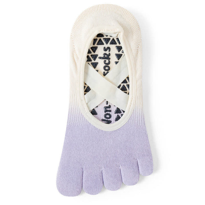 Olivenorma Gradient Five-Toe Non-Slip Yoga Socks for Women – Breathable Toe Separation Grip Pilates Barre Socks with Silicone Sole, Sweat-Wicking Fitness Socks - Purple & White - 10 Pairs - image 15