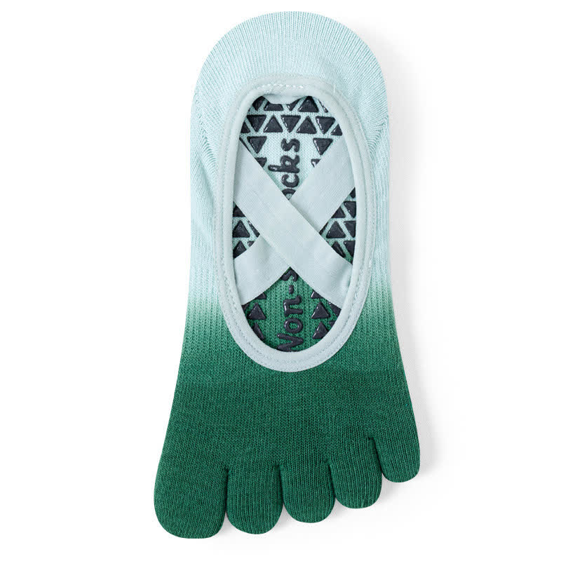Olivenorma Gradient Five-Toe Non-Slip Yoga Socks for Women – Breathable Toe Separation Grip Pilates Barre Socks with Silicone Sole, Sweat-Wicking Fitness Socks - Green & Blue - 10 Pairs - image 13