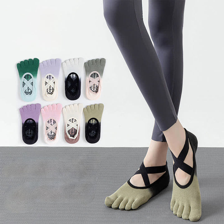 Olivenorma Gradient Five-Toe Non-Slip Yoga Socks for Women – Breathable Toe Separation Grip Pilates Barre Socks with Silicone Sole, Sweat-Wicking Fitness Socks - image 0