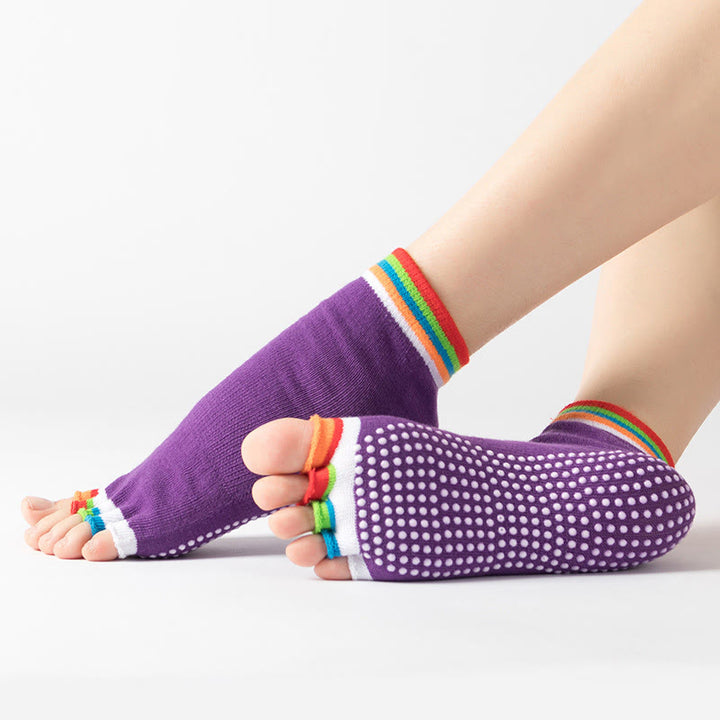 Olivenorma Toeless Non-Slip Pilates Grip Socks – Colorful Five-Toe Ankle Yoga Barre Socks for Women with PVC Anti-Slip Sole, Breathable Cotton Workout Socks - Color-Toe&Dark Purple - 10 Pairs - image 15