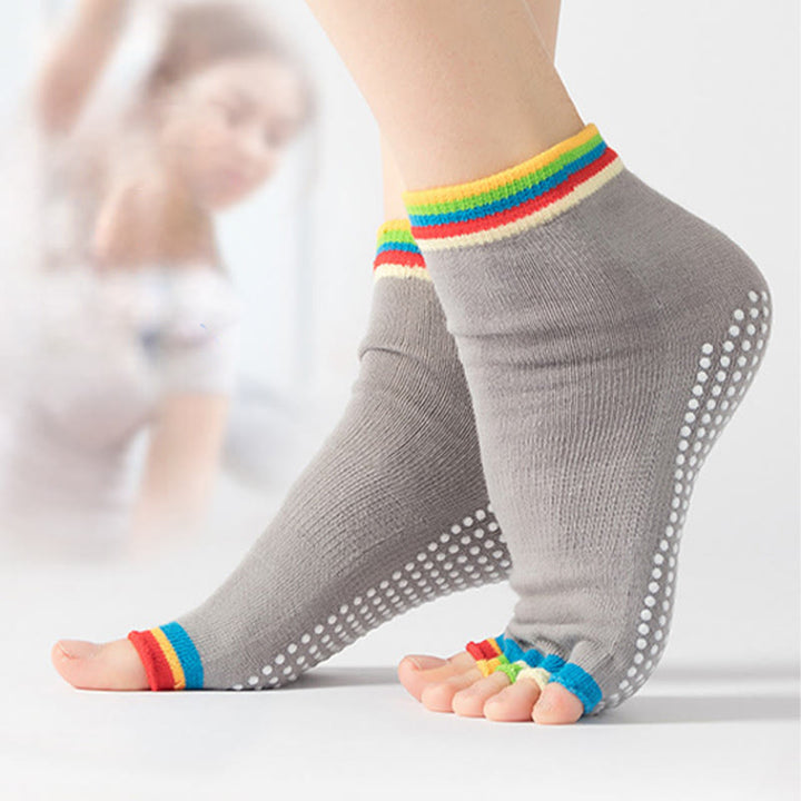 Olivenorma Toeless Non-Slip Pilates Grip Socks – Colorful Five-Toe Ankle Yoga Barre Socks for Women with PVC Anti-Slip Sole, Breathable Cotton Workout Socks - image 14