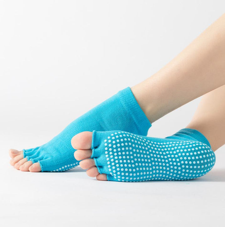Olivenorma Toeless Non-Slip Pilates Grip Socks – Colorful Five-Toe Ankle Yoga Barre Socks for Women with PVC Anti-Slip Sole, Breathable Cotton Workout Socks - Solid Color&Blue - 10 Pairs - image 12