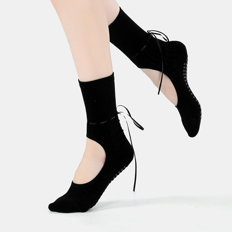 Olivenorma Backless Ribbon Strap Non-Slip Grip Barre Pilates Dance Socks for Women with Adjustable Strap, Breathable Soft Comfort Fit Yoga Socks - image 2