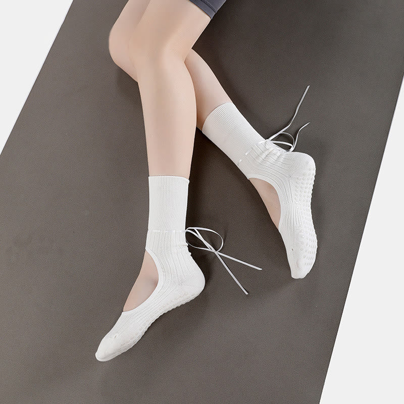 Olivenorma Backless Ribbon Strap Non-Slip Grip Barre Pilates Dance Socks for Women with Adjustable Strap, Breathable Soft Comfort Fit Yoga Socks - image 11