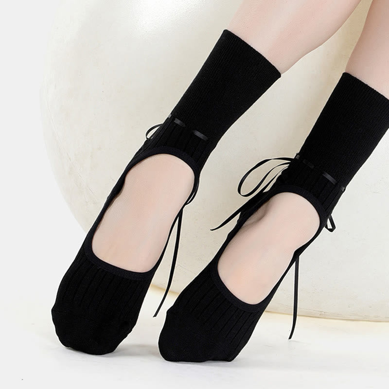 Olivenorma Backless Ribbon Strap Non-Slip Grip Barre Pilates Dance Socks for Women with Adjustable Strap, Breathable Soft Comfort Fit Yoga Socks - image 4