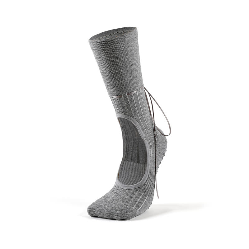 Olivenorma Backless Ribbon Strap Non-Slip Grip Barre Pilates Dance Socks for Women with Adjustable Strap, Breathable Soft Comfort Fit Yoga Socks - Gray - 10 Pairs - image 13
