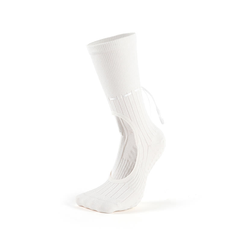 Olivenorma Backless Ribbon Strap Non-Slip Grip Barre Pilates Dance Socks for Women with Adjustable Strap, Breathable Soft Comfort Fit Yoga Socks - White - 10 Pairs - image 8